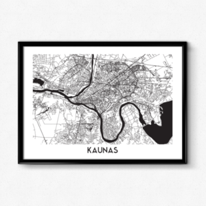 Kauno žemėlapis (Juodai Baltas)